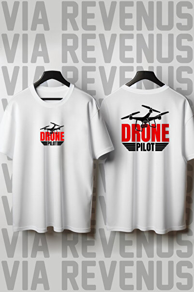 Vordevia Tricou unisex cu decolteu rotund imprimat față și spate Drone Pilot