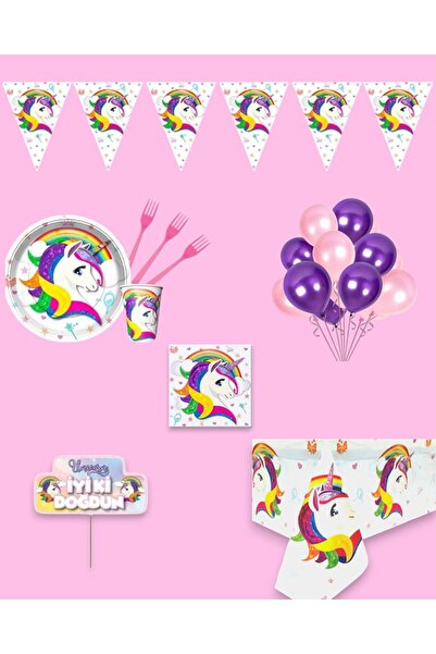 Evabrite Unicorn 8 Person Birthday Party Set - Unicorn Concept Party Decorations Unicorn