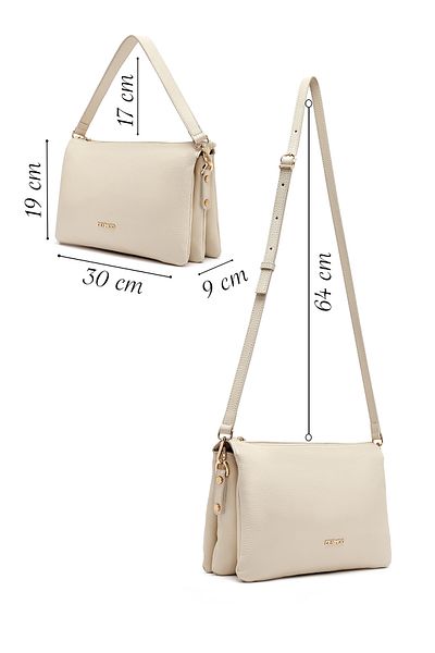 Derimod Women's Beige Long Strap Leather Shoulder Bag 25Sbd2353Ft