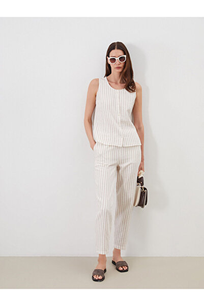 LC Waikiki Peak New Season Elastic Waist Carrot Cut Striped Women's Trousers