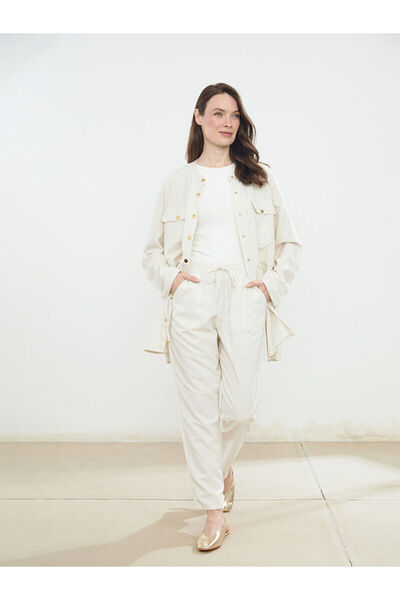 LC Waikiki Peak New Season Elastic Waist Linen Blend Women's Trousers