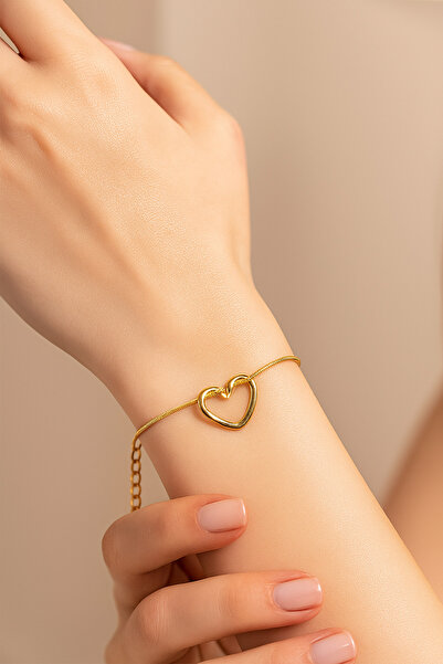 Lorvia Gold Color Heart Figured Steel Women's Bracelet - Minimalist Elegant D...