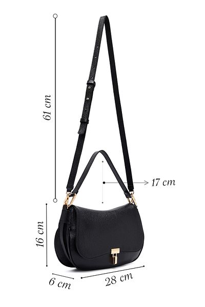 Derimod Women's Black Long Strap Leather Shoulder Bag 25Sbd2352Ft