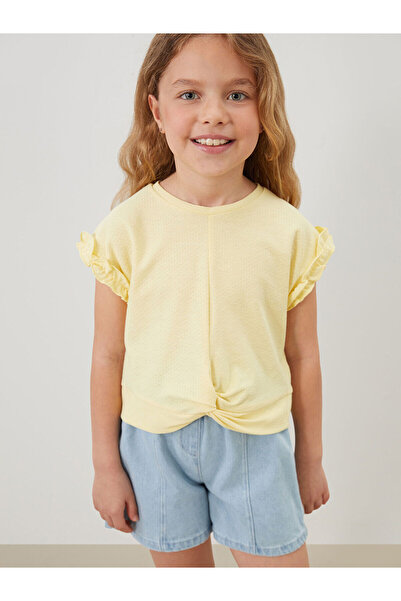 LC Waikiki Nevavm Farklı Renkler Oval Yaka Combed Cotton Ruffled Girl's T-Shirt