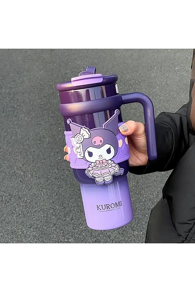 ada çanta kırtasiye Children's Thermos Flask Stainless Steel Kuromi Figure with Straw and Spout 900ml Ad50274