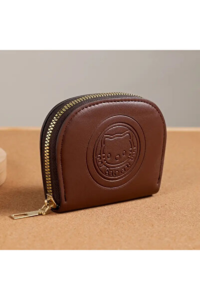 ada çanta kırtasiye Dark Brown Zipper Card Holder Wallet with Hello Kitty Figure Ad56910