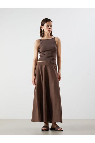 LC Waikiki Brown Elastic Waist Flared Skirt