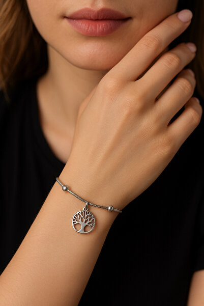 Lorvia سوار نسائي مع شكل شجرة الحياة الفولاذية - مجوهرات بتصميم بسيط وحديث