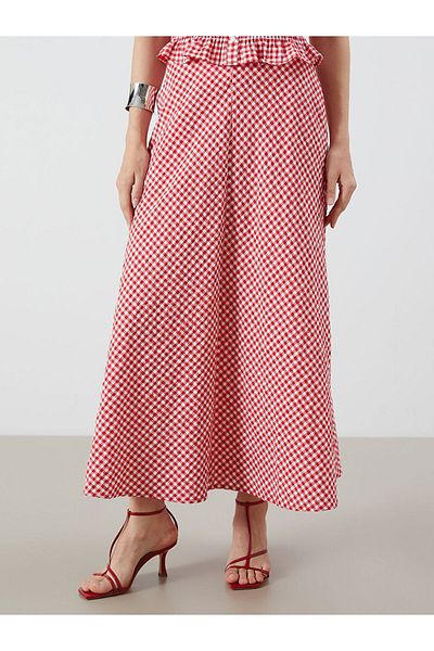 LC Waikiki Red Waist Zippered Plaid Skirt