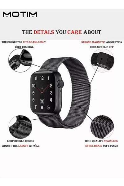 MOTIM Compatible with Apple Watch Band, Stainless Steel Magnetic Mesh Loop Metal Strap