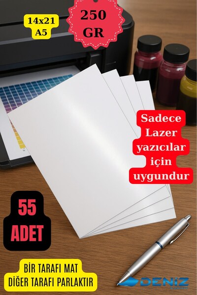 Deniz Karton 55 Adet Parlak & Mat A5 14X21 Kağıt - Sertifika Kağıdı - Belge K...