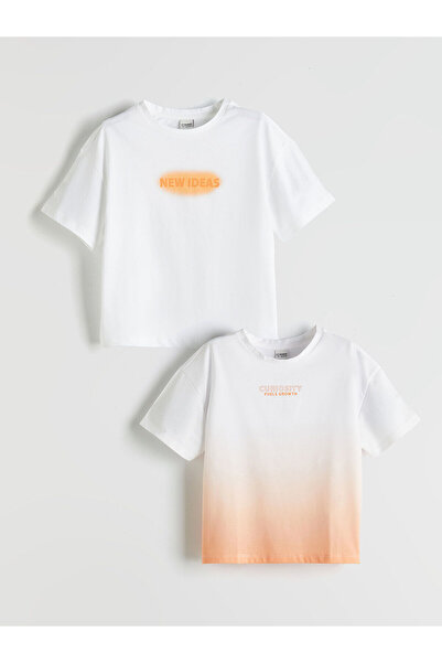 LC Waikiki LCW Kids Weißes Mädchen-T-Shirt mit Rundhalsausschnitt, 2er-Pack T...