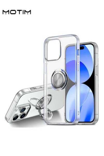 MOTIM جراب شفاف لهاتف iPhone 15 Pro Max مع حامل حلقي 360 درجة، جراب شفاف للهاتف