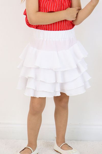 FESSHERA KİDS 💜   Fusta albă cu volane pentru fetiță – model elegant și confortabil de vară 💜
