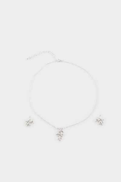 DeFacto Women's Stone Floral Silver Necklace Earring Set F5959Axns