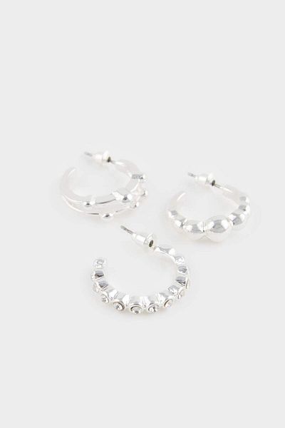 DeFacto Women's 3-Piece Silver Earrings F5937Axns