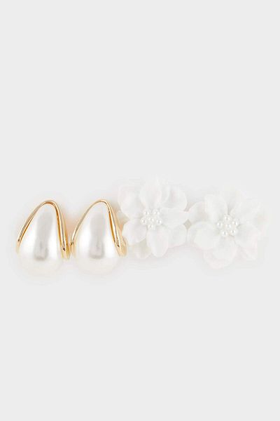 DeFacto Women's 2-Piece White Floral Earrings F0893Axns
