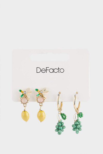 DeFacto Women's Grape and Lemon 2-Piece Earrings F0873Axns