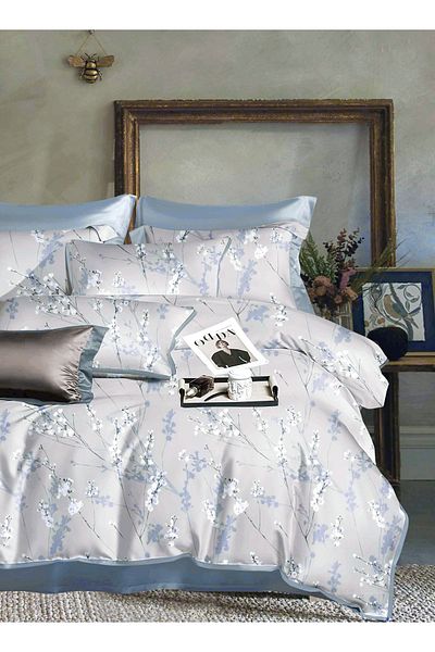 Master Home Textile Cotton Sateen Floral Comforter Set, 300TC, Removable Filling, Fits 200x200 Bed, 9Pcs King Size