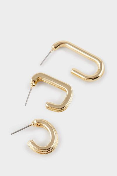 DeFacto Women's 3-Piece Gold Earrings F1405Axns