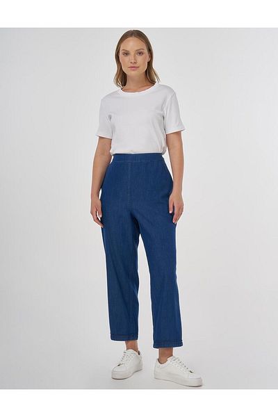 Kayra Carrot Cut Lyocell Trousers Navy Blue
