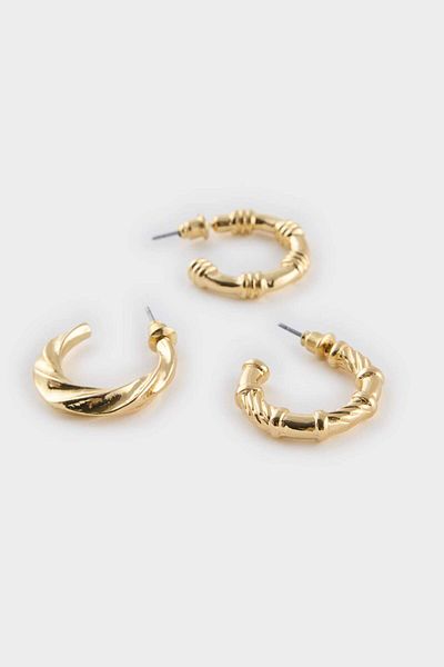 DeFacto Women's 3-Piece Gold Earrings F5966Axns