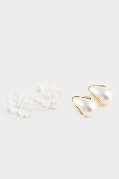 DeFacto Women's 2-Piece White Floral Earrings F0893Axns