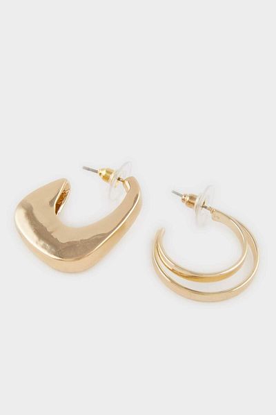 DeFacto Women's 2-Piece Gold Earrings F1393Axns