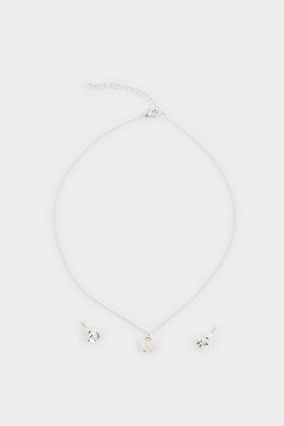 DeFacto Women's Floral Silver Necklace Earring Set F5955Axns