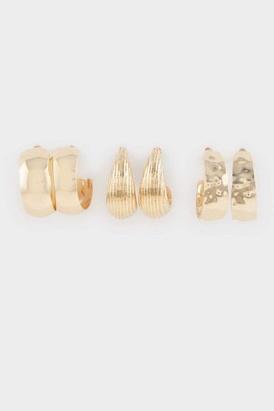 DeFacto Women's 3-Piece Gold Earrings F5941Axns