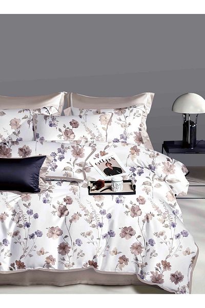 Master Home Textile Cotton Sateen Floral Comforter Set, 300TC, Removable Filling, Fits 200x200 Bed, 9Pcs King Size