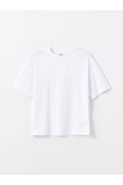 LC Waikiki Tricou alb guler rotund basic cu mânecă scurtă pentru fete crop
