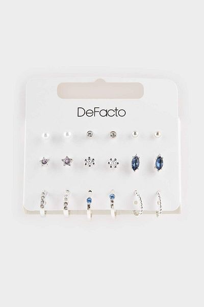 DeFacto Women's 9-Piece Silver Earrings F1269Axns