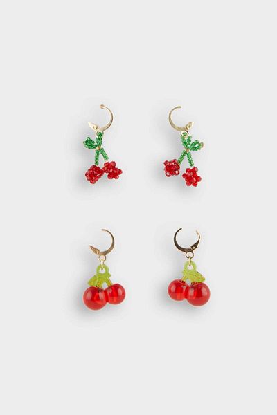 DeFacto Women's 2-Piece Cherry Earrings F0863Axns