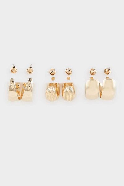 DeFacto Women's 3-Piece Gold Earrings F5941Axns