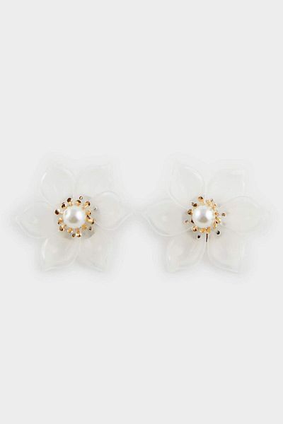 DeFacto Women's White Flower Pearl Earrings F0899Axns
