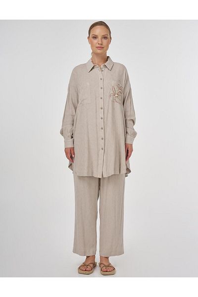 Kayra Bead Embroidered Viscose Double Suit Stone