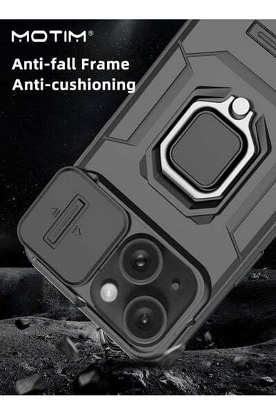 MOTIM iPhone 15 Case with Slide Camera Cover and Invisible Stand, Phone Case Cover for iPhone 15