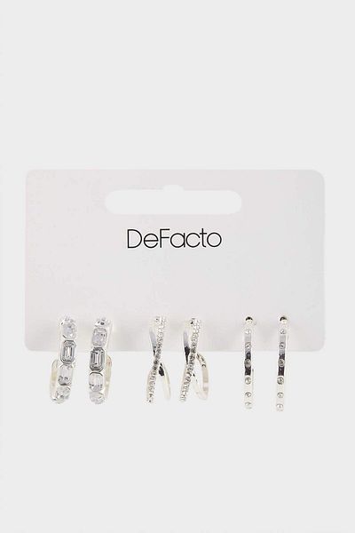DeFacto Women's 3-Piece Silver Earrings F1398Axns