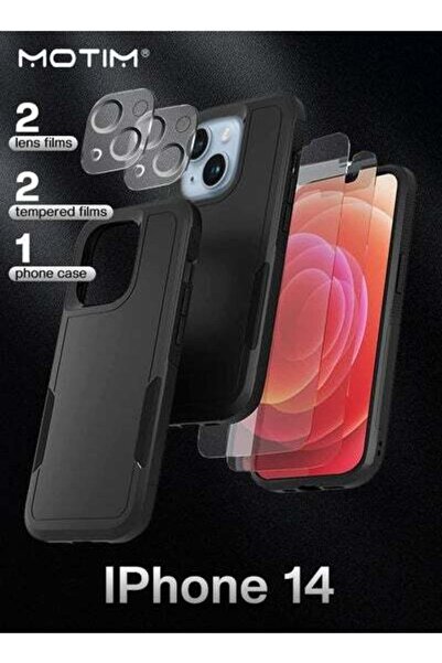 MOTIM غلاف هاتف 5 في 1 + 2 غشاء عدسة + 2 غشاء شاشة متوافق مع iPhone 14 غطاء خ...