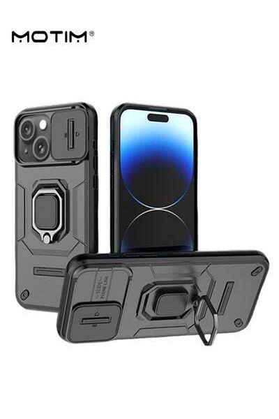 MOTIM iPhone 15 Case with Slide Camera Cover and Invisible Stand, Phone Case Cover for iPhone 15