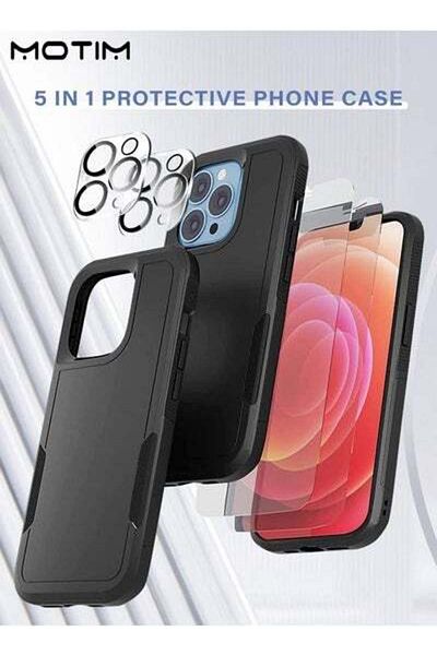 MOTIM غلاف هاتف 5 في 1 + 2 غشاء عدسة + 2 غشاء شاشة متوافق مع iPhone 14 غطاء خلفي صلب للحماية