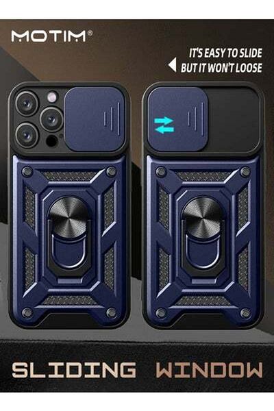 MOTIM غلاف iPhone 15 Armor مع غطاء كاميرا منزلق وحامل، غلاف هاتف iPhone 15 مع حامل