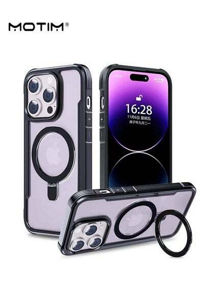 MOTIM iPhone 15 Pro Max Magsafe Case, N52 Magnetic Back Cover with Kickstand Clear Protection Phone Case