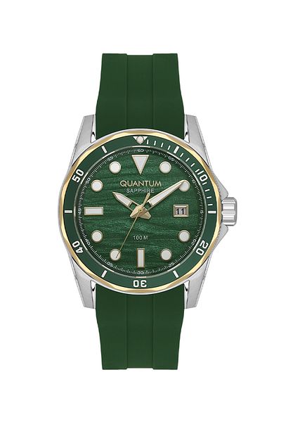 Quantum Adg1229.275 10 Atm Water Resistant Steel Case with Anti-Scratch Sapphire Glass Silicone Cord Green