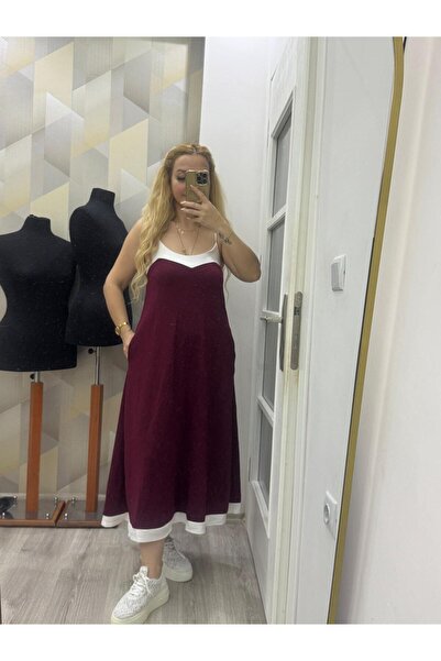 SUSEEMODA Modal Kumaş Cepli Asansör Elbise Bordo