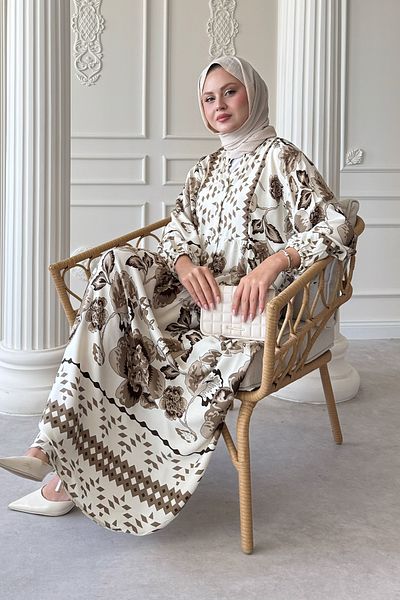 InStyle Vintage Patterned Brown Viscose Dress