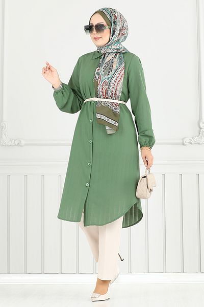 ModaMerve Πουκάμισο γιακά Hijab Tunic 4448KTR927-M Mold Green
