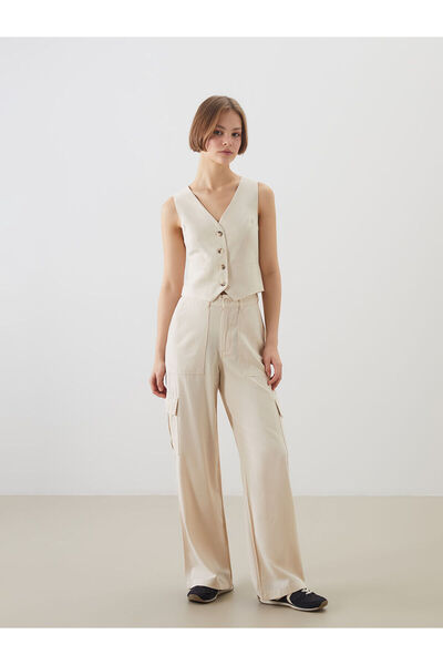 LC Waikiki Γυναικείο παντελόνι Cargo LCW με ελαστική μέση από λινό μείγμα