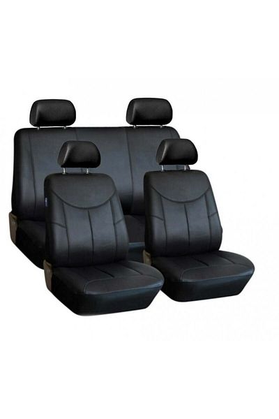 DELUXETUNING Set huse scaune auto, universale, fata-spate, piele ecologica, negru, cu 2 fermuare spate